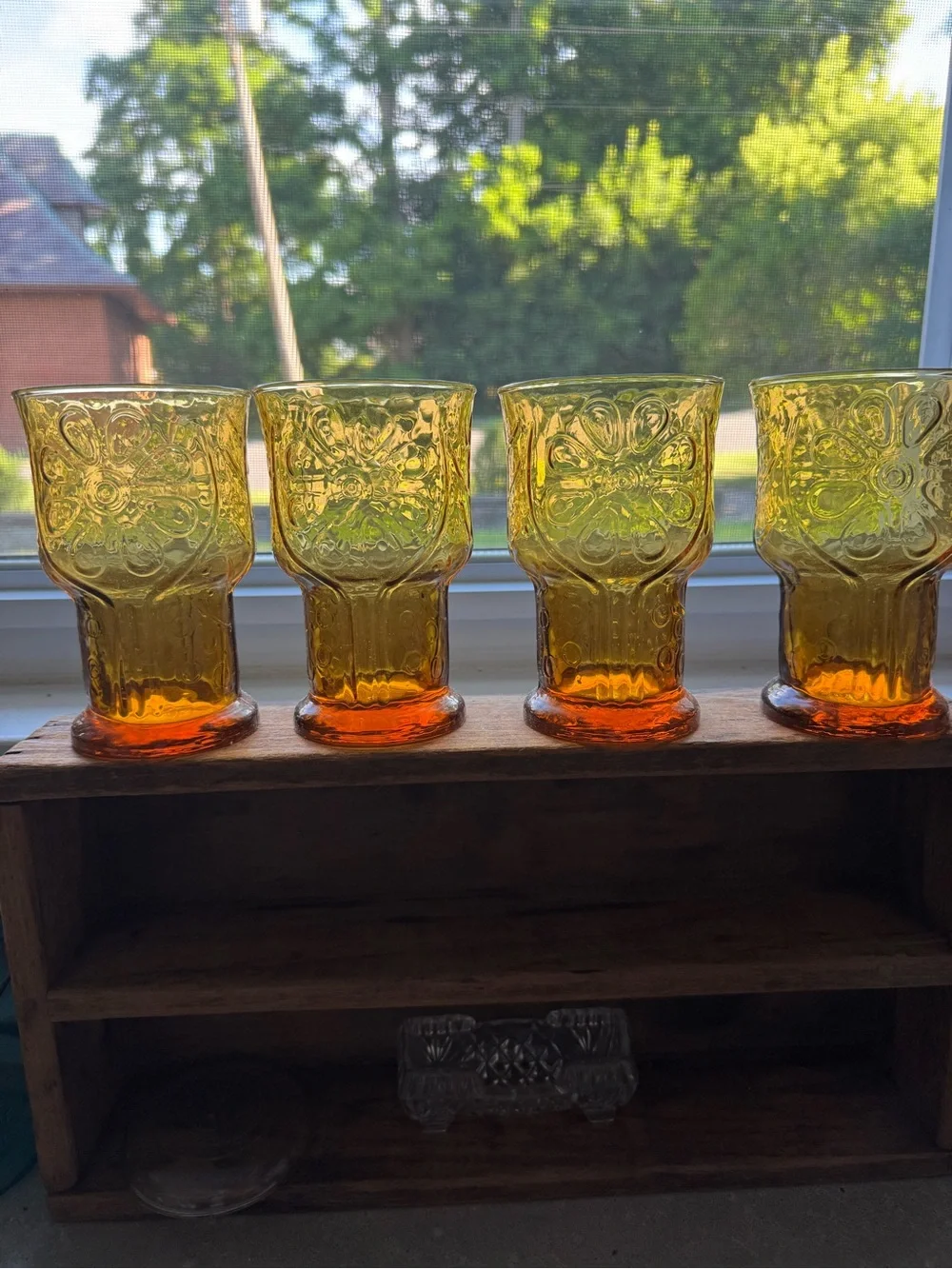 Vintage Libbey Amber Pressed Glass Tumbler - Set of 4